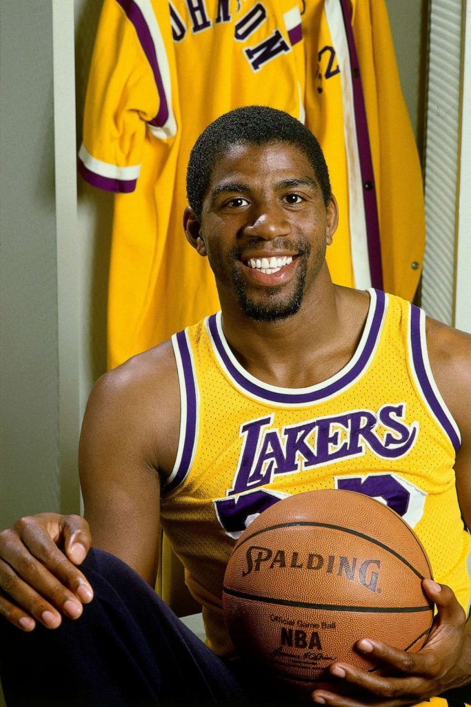 Magic Johnson on Lakers Basketball Jersey